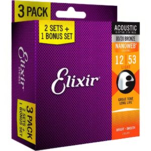 Elixir Nanoweb 80/20 Bronze Light (012-053) 엘릭서 통기타줄 3팩 16539